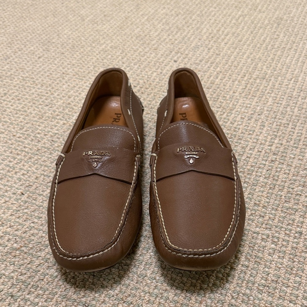 Prada Men's Brown Leather Driving Loafers